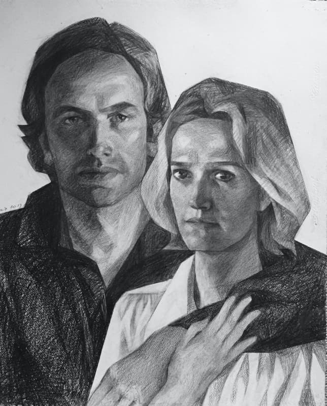 Portrait: Sybille et Olivier en Crayon Graphite